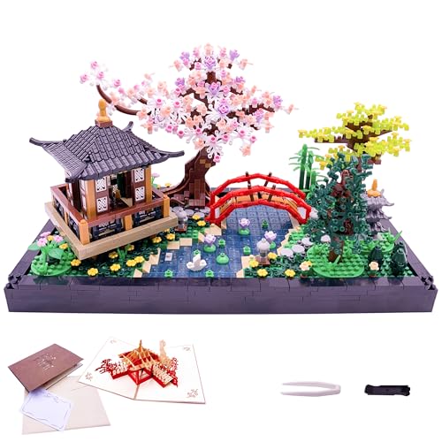 Micro Building Blocks Sets，Chinese Zen Garden Architecture and Cherry Blossom Bonsai Tree Building Toys for Adults，Japanese Sakura House Model，Creative Mini Bricks Gift for Kids 14+，2280 PCS