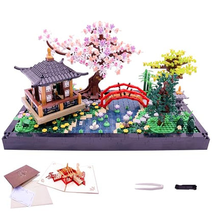 Micro Building Blocks Sets，Chinese Zen Garden Architecture and Cherry Blossom Bonsai Tree Building Toys for Adults，Japanese Sakura House Model，Creative Mini Bricks Gift for Kids 14+，2280 PCS