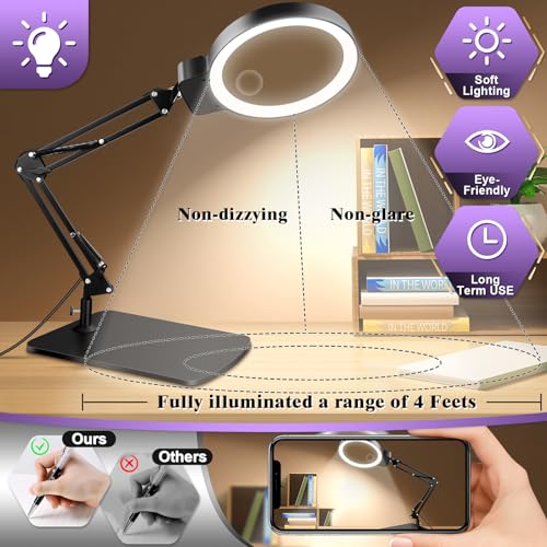 10X 30X Large Magnifying Glass with Light and Stand,Lighted Magnifier - color: Black