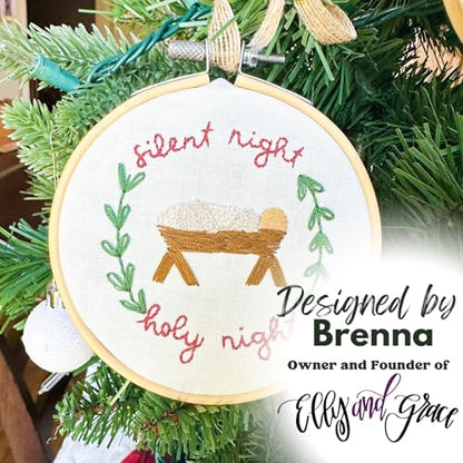 Elly & Grace Christian Embroidery Kit with Embroidery Hoop, Easy Embroidery Kit for Beginners and Adults, Full Embroidery Hoop Kit with Needles and Thread Included (Silent Night) - style: Silent Night
