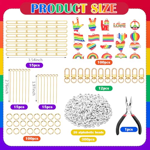 CraftyDream 558 Pcs Rainbow Charm Keychain Making Kit Name Keychain Craft - style: Gay Pride