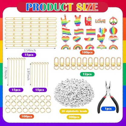 CraftyDream 558 Pcs Rainbow Charm Keychain Making Kit Name Keychain Craft - style: Gay Pride