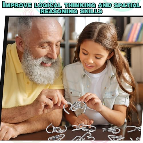 8 Pack Brain Teaser Puzzles Metal Wire Ring with Pouch, B Style - style: B Style