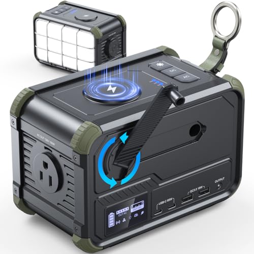 BROWEY 153Wh Portable Power Station, Solar Generator with Hand Crank - color: Green