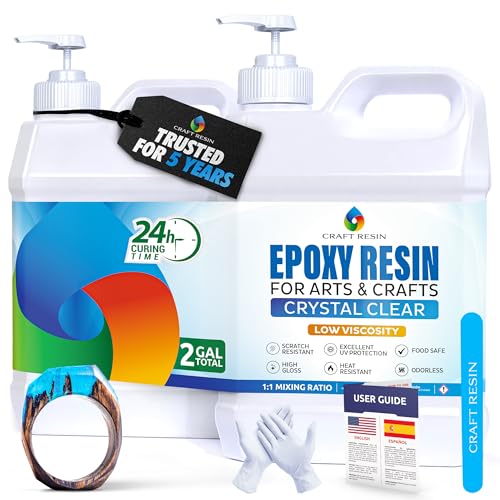 Craft Resin Crystal Clear Epoxy Resin Kit - Food Safe, UV Resistant - 2 Gal - size: 2 Gallon