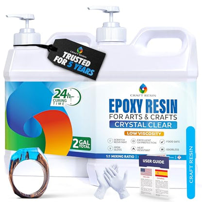 Craft Resin Crystal Clear Epoxy Resin Kit - Food Safe, UV Resistant - 2 Gal - size: 2 Gallon