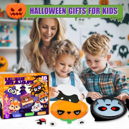 16 Pack Arts and Crafts for Kids Toddler DIY Animal Paper Plate Art Gifts - style: Halloween