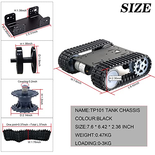 Professional Smart Robot Tank Car Chassis for School Eduactional Science Kits, DIY RC Tracked Robotic Obstacle Avoidance Platform Crawler Model with 2pcs Plastic Caterpillars, Remote Control STEAM - color: Black