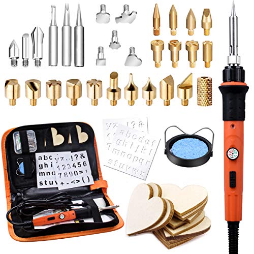 Preciva 31Pcs Wood Burning Kit, Professional Wood Burning Tool, 482°F~1382°F Adjustable Temperature Woodburning Pyrography Pen DIY Creative Tools for Embossing/Carving/Soldering - size: 31