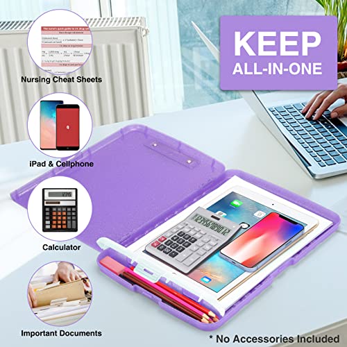 Sooez Glitter Clipboard with Storage, High Capacity Clip Boards 8.5x11 with Pen Holder, Cute Clipboards with Low Profile Clip, Sparkle Plastic Organizer Case Box for Women & Kids, Side Opening - color: Glitter Purple