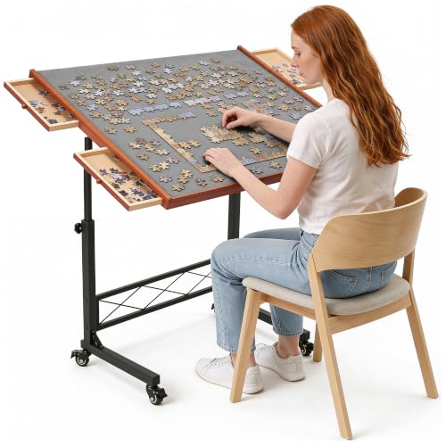 JoyBerri Jigsaw Puzzle Table with Drawers – Adjustable Height, All Ages - style: Gray