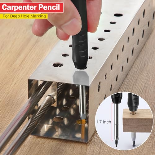 Hiboom Mechanical Carpenter Pencil with 7 Leads, Deep Hole Marker, Black - color: Black