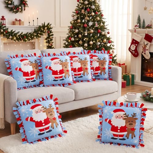 Chunful 6 Sets Christmas Tied Pillow Craft Kit Santa Claus Reindeer Decor - style: Christmas Reindeer