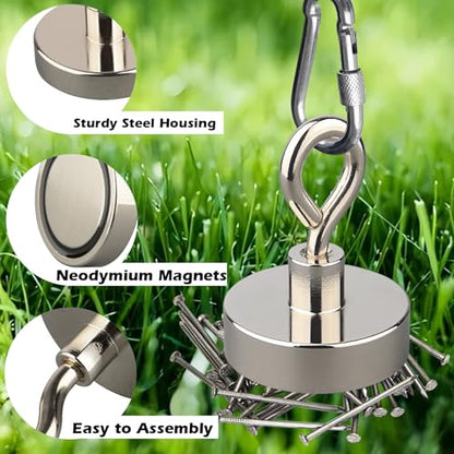 MUTUACTOR 2packs Neodymium Magnets Heavy Duty,165 lbs Pulling Force Fishing Magnet Rare Earth Magnet,Super Strong Round Magnet for Sweeping Picking Retrieving Metal Tools - style: 165lb Magnet,2packs--Φ 1.41"