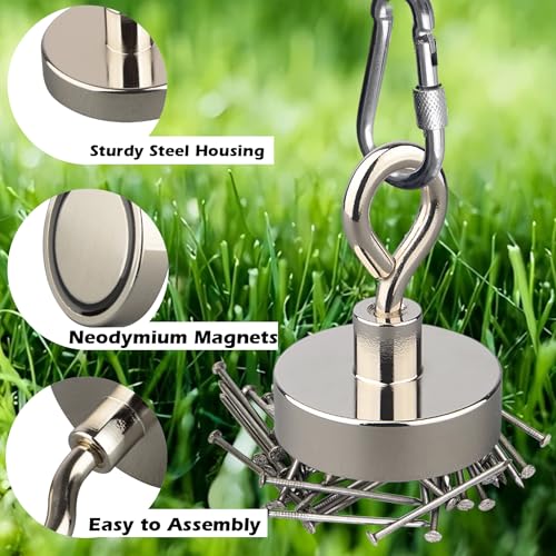 MUTUACTOR 2packs Neodymium Magnets Heavy Duty,165 lbs Pulling Force Fishing Magnet Rare Earth Magnet,Super Strong Round Magnet for Sweeping Picking Retrieving Metal Tools - style: 165lb Magnet,2packs--Φ 1.41"