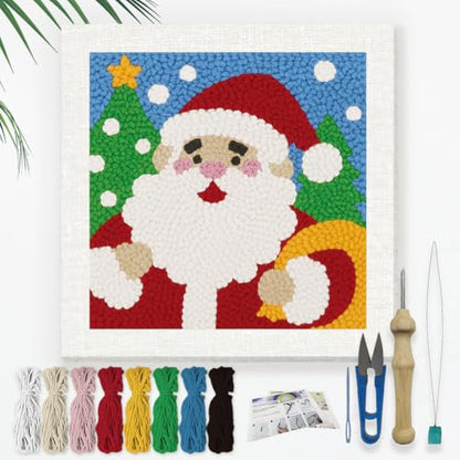 DOODLREAM Christmas Santa Claus DIY Punch Needle Embroidery Kit for Adult Beginner, 9.4" Punch Stitching Craft Set for Starter with Frame, Fabric Pattern, Threader, Yarn, Pinch Needle - color: Santa Claus