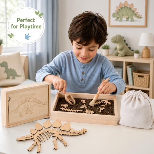Dino Excavation Archaeology Dig Kit, Fossil Digging Kit for Kids, Dinosaur Skeletons Bones Puzzle Game with Wooden Storage Box, STEM Toys for Boys and Girls (Stegosaurus) - color: Stegosaurus