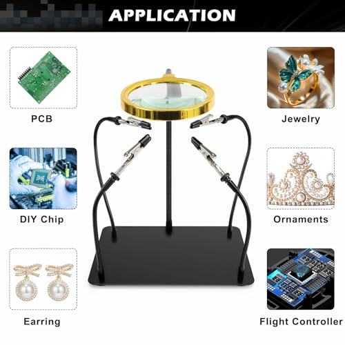 XYK Helping Hands Soldering Station with 3X Magnifying Glass, 4 Flexible Helping Hand Arms Magnifier and Third Hand Soldering Tool for Electronic Repair Soldering Jewelry Crafts - size: Small