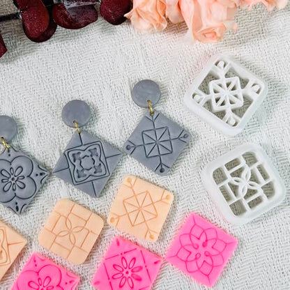 Xaekicr 8PCS Tile Pattern Polymer Clay Cutters Set – Mediterranean Geometric Clay Cutters and Textured Molds, Clay Tools for Polymer Clay Jewelry and Crafts - color: 2E color