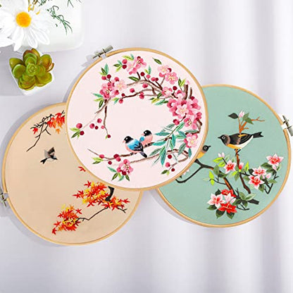 Santune 3 Pack Embroidery Kit for Adults Cross Stitch Kits for Beginners with Bird Patterns,3 Instructions,1 Hoop,Threads and 6 Needles,Hand Needlepoint Sets for Women - color: Cut Bird Series