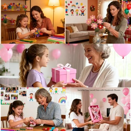 HHSarioneiro 550 Pcs Pipe Cleaner Flower Kit, Pink Complete DIY Flower Bouquet Making Kit, 5 Beautiful Colors, 15 Flower Designs with Step-by-Step Video Tutorials, for Teen Girls and Craft Lovers - color: Pink