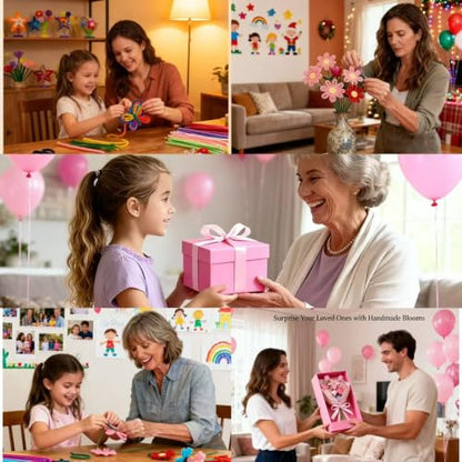 HHSarioneiro 550 Pcs Pipe Cleaner Flower Kit, Pink Complete DIY Flower Bouquet Making Kit, 5 Beautiful Colors, 15 Flower Designs with Step-by-Step Video Tutorials, for Teen Girls and Craft Lovers - color: Pink