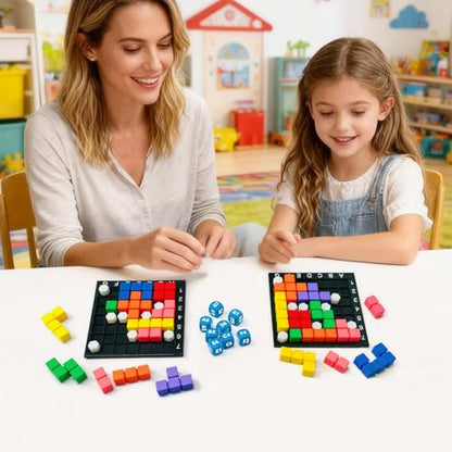 STEM Puzzle Game The Brain Square 2.0 with 10,000,000+ Solutions Pattern Matching Blocks Brain Teaser Toy Roll Dice & Race Your Opponent to Fill Grid for Kids 5+ Back to School Birthday Gift(Hard) - color: Hard_2 Players
