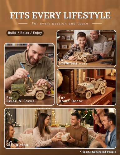 BOOZUU Paintable 3D Wooden Off-Road Vehicle Puzzle for Adults