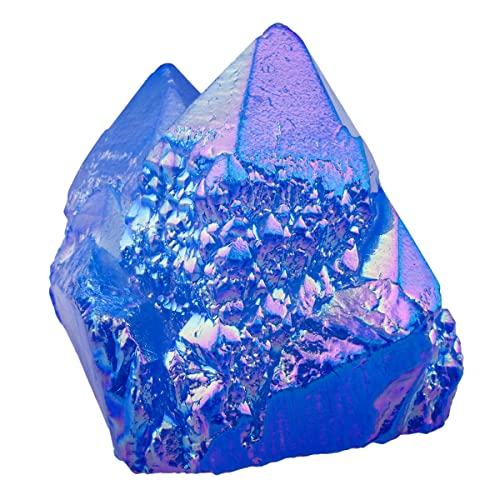 Rockcloud Titanium Coated Crystal Rock Quartz Blue Cluster Geode, 1-2" - color: Blue