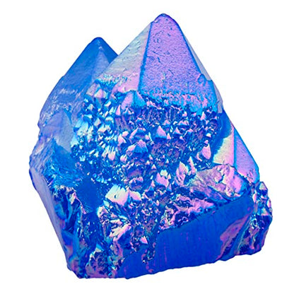 Rockcloud Titanium Coated Crystal Rock Quartz Blue Cluster Geode, 1-2" - color: Blue