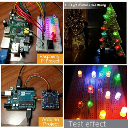 LED Kit 5MM LED Diodes, 1000 Pieces in 5 Colors: White, Red, Yellow, Green, Blue, 2-Pin Circular, Suitable for Christmas Light Replacement and Science Projects - size: 5mm transparent