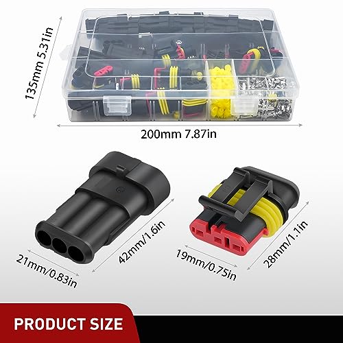 Nilight 280PCS 3 Pin Electrical Connector ‎Plug with Male Female Terminals - size: 3Pin Connector 200Pcs