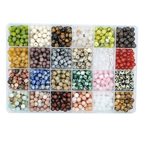 1200pcs 6mm Natural Round Stone Beads Real Gemstone Beading Loose Gemstone Hole Size 1mm DIY Smooth Beads for Bracelet Necklace Earrings Jewelry Making,Box Packed(24 Material -B,6mm) - color: 24 material -B,6mm, size: 6mm