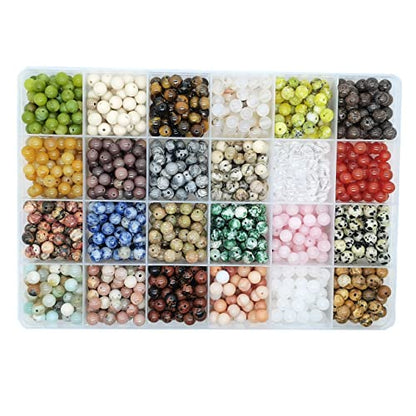 1200pcs 6mm Natural Round Stone Beads Real Gemstone Beading Loose Gemstone Hole Size 1mm DIY Smooth Beads for Bracelet Necklace Earrings Jewelry Making,Box Packed(24 Material -B,6mm) - color: 24 material -B,6mm, size: 6mm