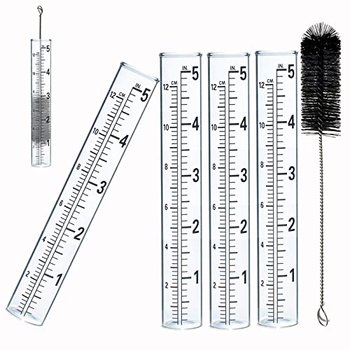 YZDTECH 4 PCS Rain Gauge Glass Replacement Tube, Glass Rain Gauges Replacement Tubes Best Rated for Yard Garden Outdoor Lawn, 5 inch with Tube Brush - color: glass rain gauge tube