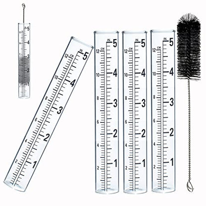 YZDTECH 4 PCS Rain Gauge Glass Replacement Tube, Glass Rain Gauges Replacement Tubes Best Rated for Yard Garden Outdoor Lawn, 5 inch with Tube Brush - color: glass rain gauge tube