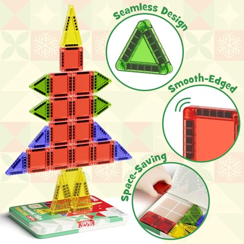 Magnetic Tiles Travel Storage Mini STEM Blocks Festive Box 26PCS 3+ - size: Travel