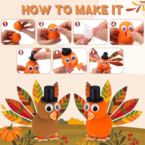 12 Sets Thanksgiving Craft Fall Kits DIY Turkey Clay for Kid Adult