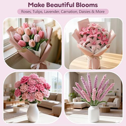 EARLY MINDS 800Pcs Pipe Cleaner Flower Kit with Tutorial, 8 Colors - color: pink