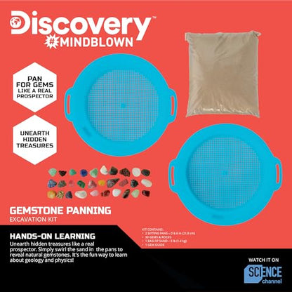 Discovery™ Gemstone Panning STEM Kit – Pan for 30 Real Gems| 2 Sifting Pans, Sand & Learning Guide| Educational Science Activity for Kids| Geology Rock Excavation Set| Boys & Girls Toy Gift| Ages 8+
