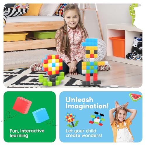 PicassoTiles 60pc Magnetic Puzzle Cube Building Set 1 Inch 3D Blocks STEM Construction Toy for Toddlers Kids Boys Girls Age 3+ Montessori Learning Travel Sensory Gift with Educational Idea Book PMC60 - style: 60 Pieces 1"