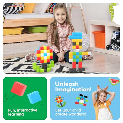 PicassoTiles 60pc Magnetic Puzzle Cube Building Set 1 Inch 3D Blocks STEM Construction Toy for Toddlers Kids Boys Girls Age 3+ Montessori Learning Travel Sensory Gift with Educational Idea Book PMC60 - style: 60 Pieces 1"