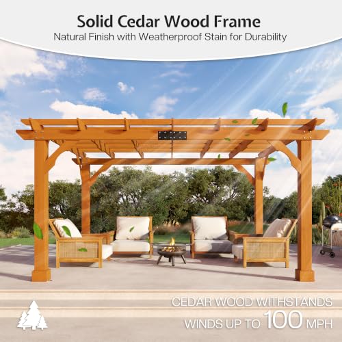 Jocisland 10x12 FT Premium Cedar Wood Pergola with Trellis Roof & Stakes - size: 10x12 FT