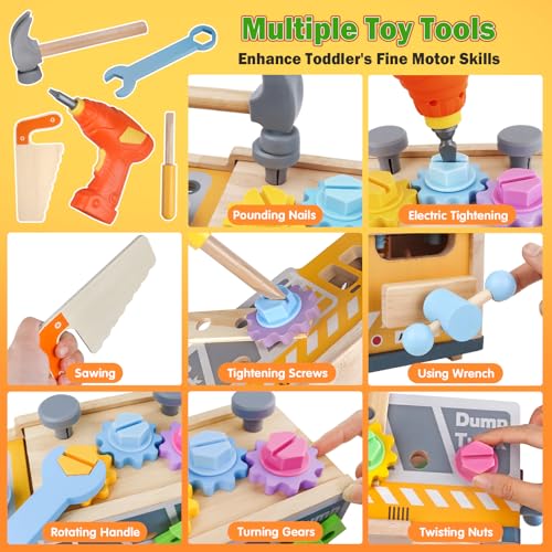 38-Piece Wooden Toddler Tool Set with Toy Drill and Truck Toolbox, Ages 3+ - style: Truck Tool Set