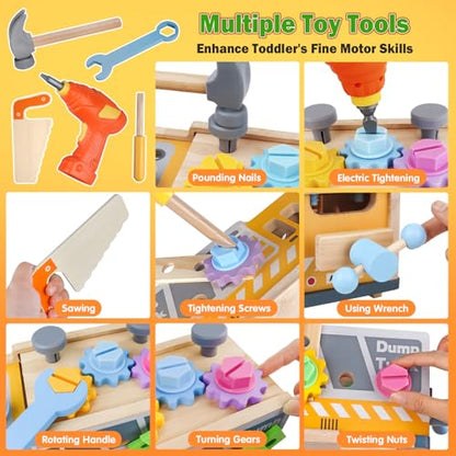 38-Piece Wooden Toddler Tool Set with Toy Drill and Truck Toolbox, Ages 3+ - style: Truck Tool Set