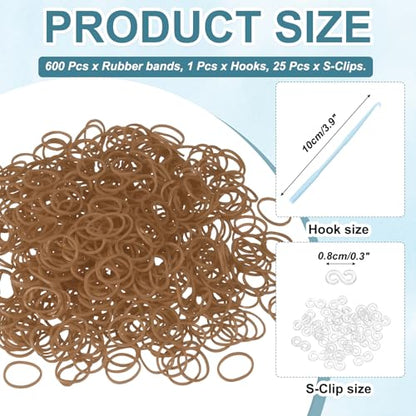MECCANIXITY 600 Pcs Loom Rubber Bands Kit with 25 Pcs S-Clips 1-Hook Rubber Bands Refill Bracelet Making Kits for Weaving DIY Handcrafts Gift, Light Brown - color: Light Brown