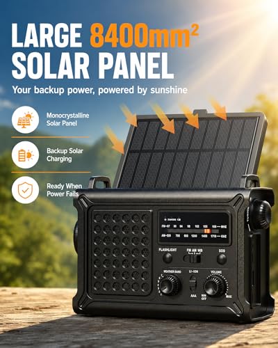 Emergency Radio, 12000mAh Solar Hand Crank NOAA Weather Radio, Black - color: Upgraded Black