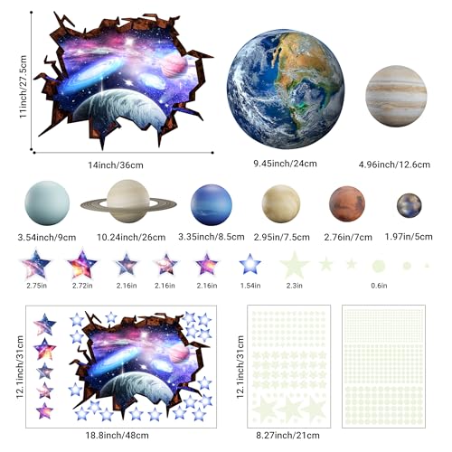 Stars and Planets Wall Decals Glow in The Dark, Earth Solar System Stickers for Ceiling, Space Wall Sticker for Kids Room (Blue) - color: Earth-blue-3