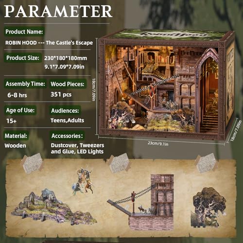 CCCDF Robin Hood Book Nook Kit, DIY Miniature Dollhouse Kit with LED - color: Robin Hood - the Castle's Escape
