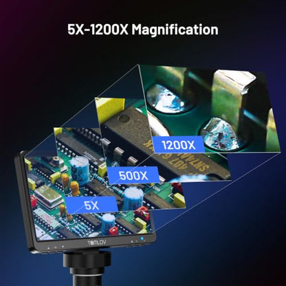 TOMLOV DM9B 7" Digital Microscope 1200X for Coins & Soldering, 16GB, Black - color: Black, size: 7"